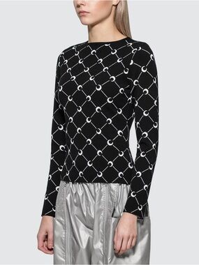 MARINE SERRE Moon Monogram Print Jacquard Knit Long Sleeve Crew Neck Sweater